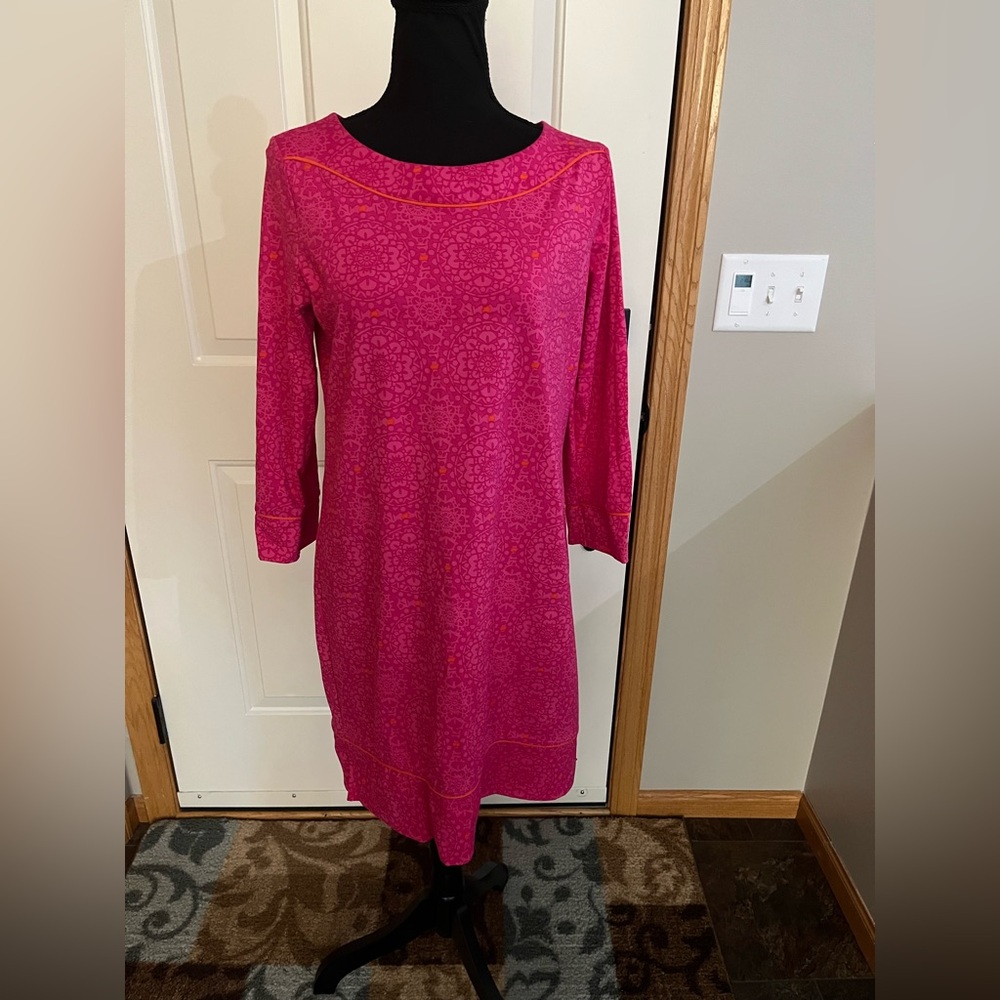 Women's Lands’ End Cerise pink celestial geo tunic swim cover up dress. Small